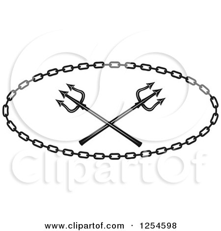 Clipart of Crossed Tridents in a Chain Frame - Royalty Free Vector Illustration by Vector Tradition SM