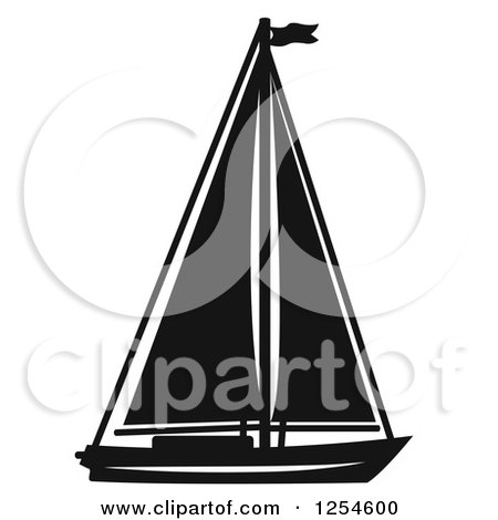 Clipart of a Black and White Sailboat - Royalty Free Vector Illustration by Vector Tradition SM