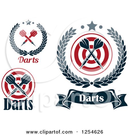 Clipart of Crossed Darts in Laurel Wreaths with Text - Royalty Free Vector Illustration by Vector Tradition SM