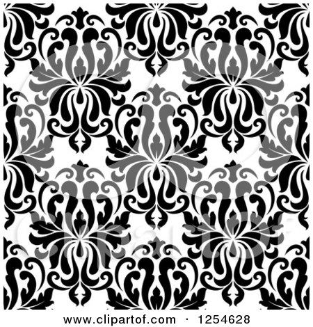 Clipart of a Seamless Pattern Background of Black and White Floral Damask - Royalty Free Vector Illustration by Vector Tradition SM