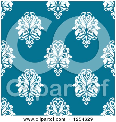 Clipart of a Seamless Pattern Background of White Flowers on Blue - Royalty Free Vector Illustration by Vector Tradition SM