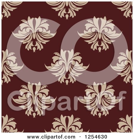 Clipart of a Seamless Pattern Background of Tan and Maroon Floral Damask - Royalty Free Vector Illustration by Vector Tradition SM