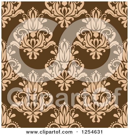 Clipart of a Seamless Pattern Background of Brown Floral Damask - Royalty Free Vector Illustration by Vector Tradition SM