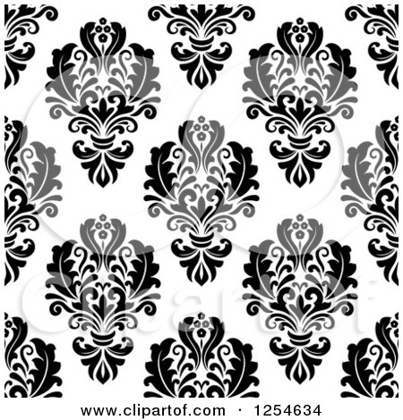 Clipart of a Seamless Pattern Background of Black and White Floral Damask - Royalty Free Vector Illustration by Vector Tradition SM
