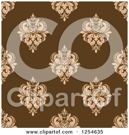 Clipart of a Seamless Pattern Background of Brown Floral Damask - Royalty Free Vector Illustration by Vector Tradition SM