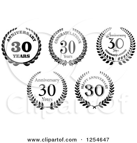 Clipart of Black and White Congratulations 30 Year Anniversary Designs - Royalty Free Vector Illustration by Vector Tradition SM