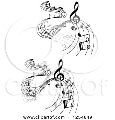 Clipart of Grayscale Flowing Music Notes 4 - Royalty Free Vector Illustration by Vector Tradition SM