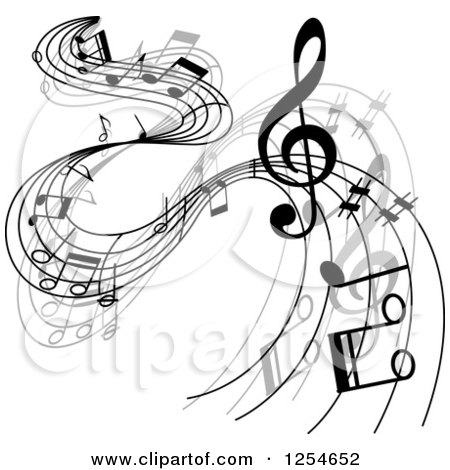 Clipart of Grayscale Flowing Music Notes 8 - Royalty Free Vector Illustration by Vector Tradition SM