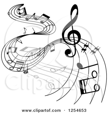 Clipart of Grayscale Flowing Music Notes 7 - Royalty Free Vector Illustration by Vector Tradition SM