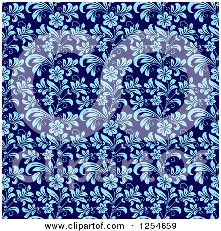 Clipart of a Seamless Pattern Background of Flowers in Blue - Royalty Free Vector Illustration by Vector Tradition SM