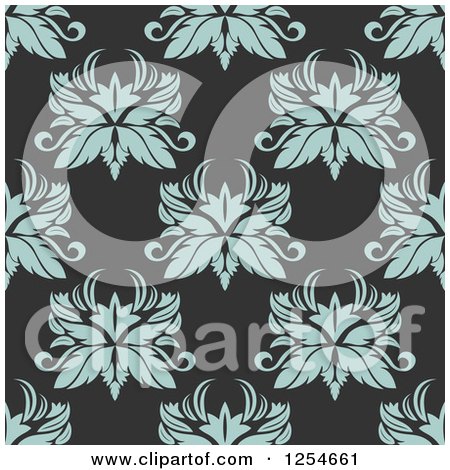 Clipart of a Seamless Pattern Background of Blue Flowers on Gray - Royalty Free Vector Illustration by Vector Tradition SM
