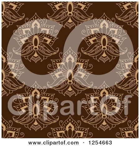 Clipart of a Seamless Pattern Background of Lotus Henna Flowers in Brown - Royalty Free Vector Illustration by Vector Tradition SM