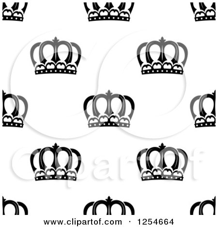 Clipart of a Seamless Pattern Background of Black and White Crowns - Royalty Free Vector Illustration by Vector Tradition SM