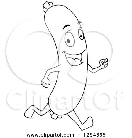Clipart of a Black and White Sausage Character Running - Royalty Free Vector Illustration by Vector Tradition SM