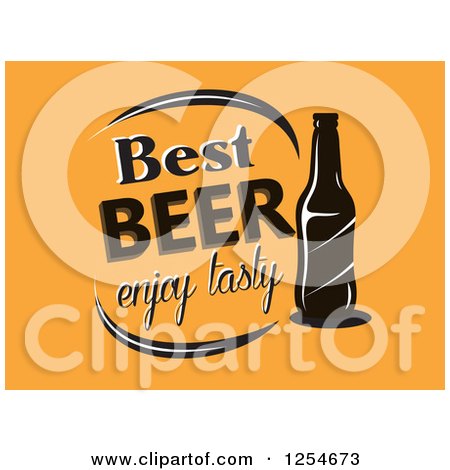 Clipart of a Bottle with Best Beer Enjoy Tasty Text on Orange - Royalty Free Vector Illustration by Vector Tradition SM
