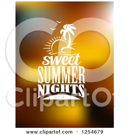 Clipart of a Sun and Palm Tree with Sweet Summer Nights Text - Royalty Free Vector Illustration by Vector Tradition SM