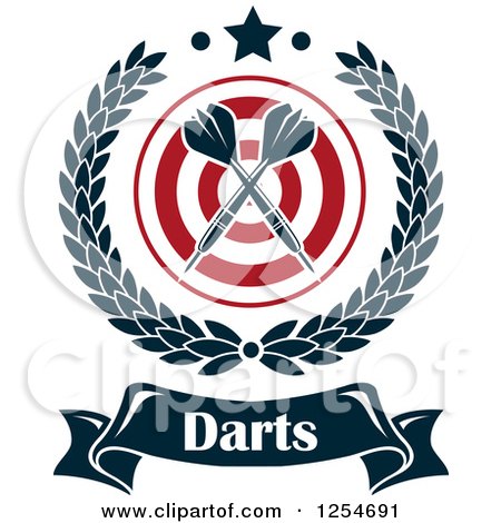 Clipart of Crossed Darts in a Laurel Wreath over a Target with Text and a Star - Royalty Free Vector Illustration by Vector Tradition SM