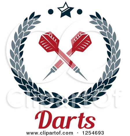 Clipart of Crossed Darts in a Laurel Wreath with Text and a Star - Royalty Free Vector Illustration by Vector Tradition SM