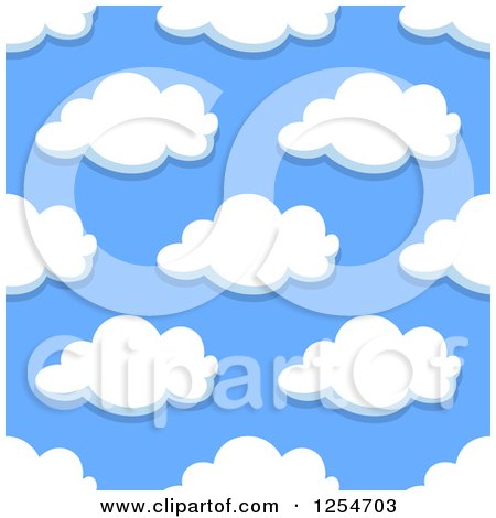 Clipart of a Seamless Pattern Background of Puffy Clouds on Blue - Royalty Free Vector Illustration by Vector Tradition SM