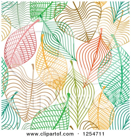 Clipart of a Seamless Pattern Background of Colorful Skeleton Leaves - Royalty Free Vector Illustration by Vector Tradition SM