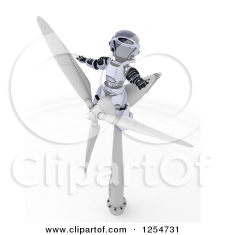 Clipart of a 3d Robot Sitting on a Wind Turbine - Royalty Free Illustration by KJ Pargeter