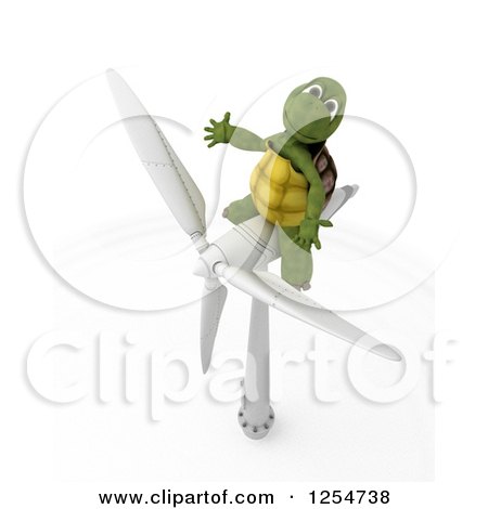 Clipart of a 3d Tortoise Sitting on a Wind Turbine - Royalty Free Illustration by KJ Pargeter