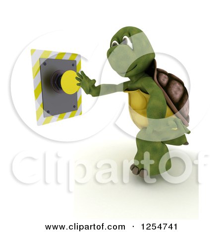 Clipart of a 3d Tortoise Pushing a Yellow Button - Royalty Free Illustration by KJ Pargeter