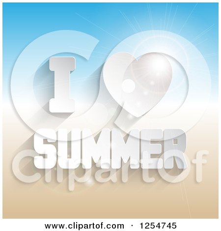 Clipart of 3d White I Heart Summer Text over Flares and Gradient - Royalty Free Vector Illustration by KJ Pargeter