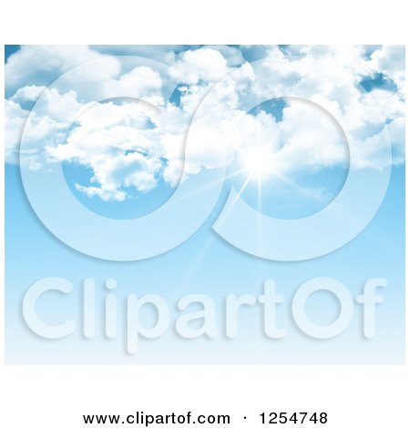 Clipart of a Blue Sky with Clouds and Sun Shining - Royalty Free Illustration by KJ Pargeter