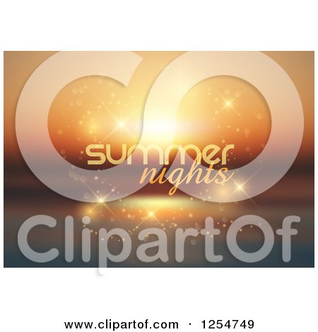 Clipart of Summer Nights Text over an Ocean - Royalty Free Vector Illustration by KJ Pargeter