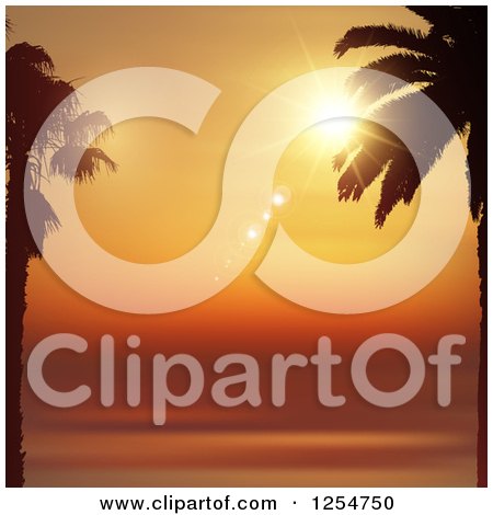 Clipart of Silhouetted Palm Trees and an Orange Summer Sunset - Royalty Free Vector Illustration by KJ Pargeter