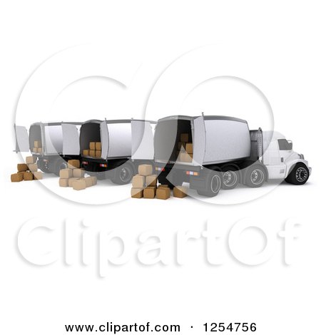 Clipart of a 3d Cargo Truck Fleet with Boxes - Royalty Free Illustration by KJ Pargeter