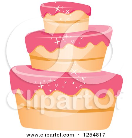 Clipart of a Funky White Vanilla Cake with Sparkly Pink Frosting - Royalty Free Vector Illustration by Amanda Kate