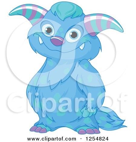 Cartoon of a Cute Blue Monster Smiling - Royalty Free Vector Clipart by Pushkin