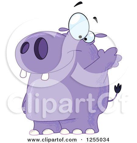 Clipart of a Friendly Purple Hippo Waving - Royalty Free Vector Illustration by yayayoyo