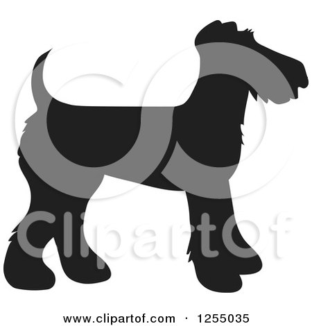 Clipart of a Black Silhouetted Airedale Terrier Dog in Profile - Royalty Free Vector Illustration by Maria Bell