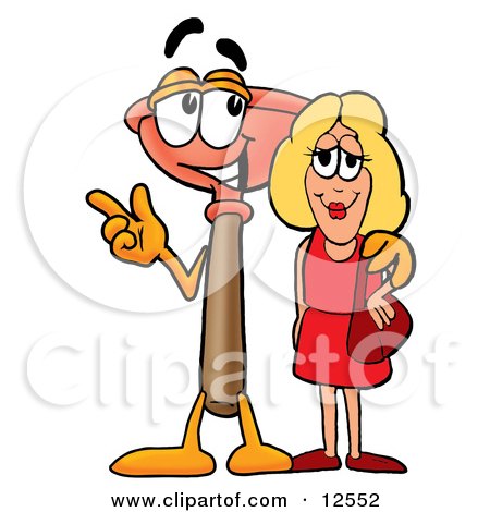 Clipart Picture of a Sink Plunger Mascot Cartoon Character Talking to a Pretty Blond Woman by Mascot Junction