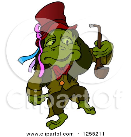 Clipart of a Water Goblin Walking with a Pipe - Royalty Free Vector Illustration by dero