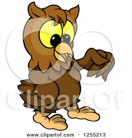 Clipart of a Brown Owl Holding out a Fist - Royalty Free Vector Illustration by dero