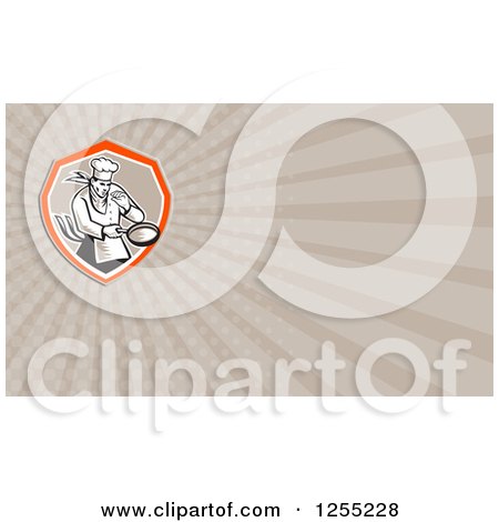 Clipart of a Retro Woodcut Chef with a Frying Pan Business Card Design - Royalty Free Illustration by patrimonio