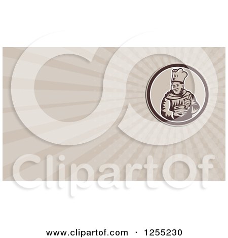 Clipart of a Retro Woodcut Male Chef Mixing Business Card Design - Royalty Free Illustration by patrimonio