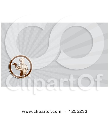 Clipart of a Retro Woodcut Male Chef with a Plate Business Card Design - Royalty Free Illustration by patrimonio