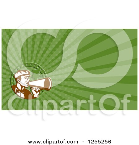 Clipart of a Retro Director Using a Bullhorn Business Card Design - Royalty Free Illustration by patrimonio