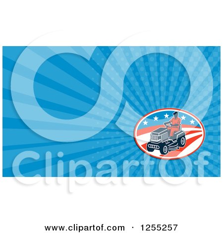 Clipart of a Retro Man Using a Ride on Mower Business Card Design - Royalty Free Illustration by patrimonio