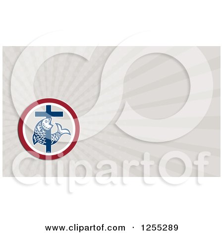 Clipart of a Retro Christian Cross and Fish Business Card Design - Royalty Free Illustration by patrimonio