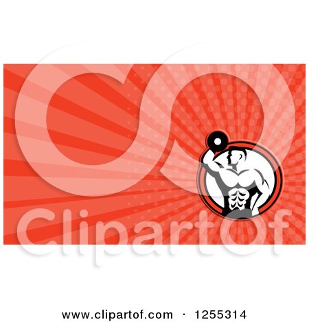 Clipart of a Retro Bodybuilder Business Card Design - Royalty Free Illustration by patrimonio