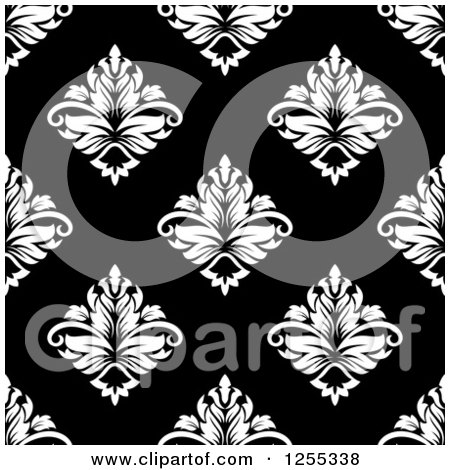 Clipart of a Seamless Black and White Damask Pattern Background - Royalty Free Vector Illustration by Vector Tradition SM