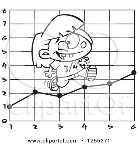 Clipart of a Black and White School Girl Running on a Math Chart - Royalty Free Vector Illustration by toonaday