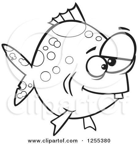 Clipart of a Black and White Spotted Dopey Fish - Royalty Free Vector Illustration by toonaday