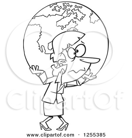 Clipart of a Black and White Businesswoman Carrying Earth As a Burden - Royalty Free Vector Illustration by toonaday
